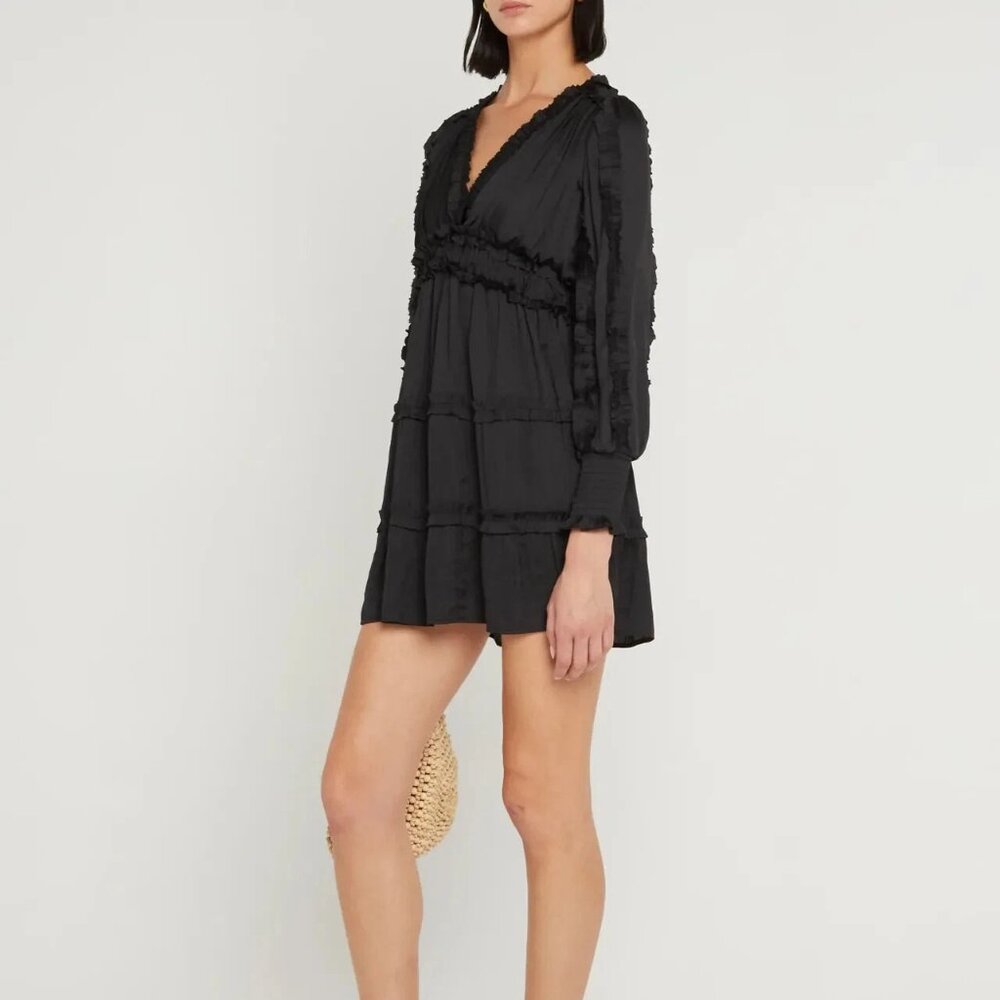 o.p.t One Pretty Time Women's Tianna Dress Medium Black Ruffle Mini Satin